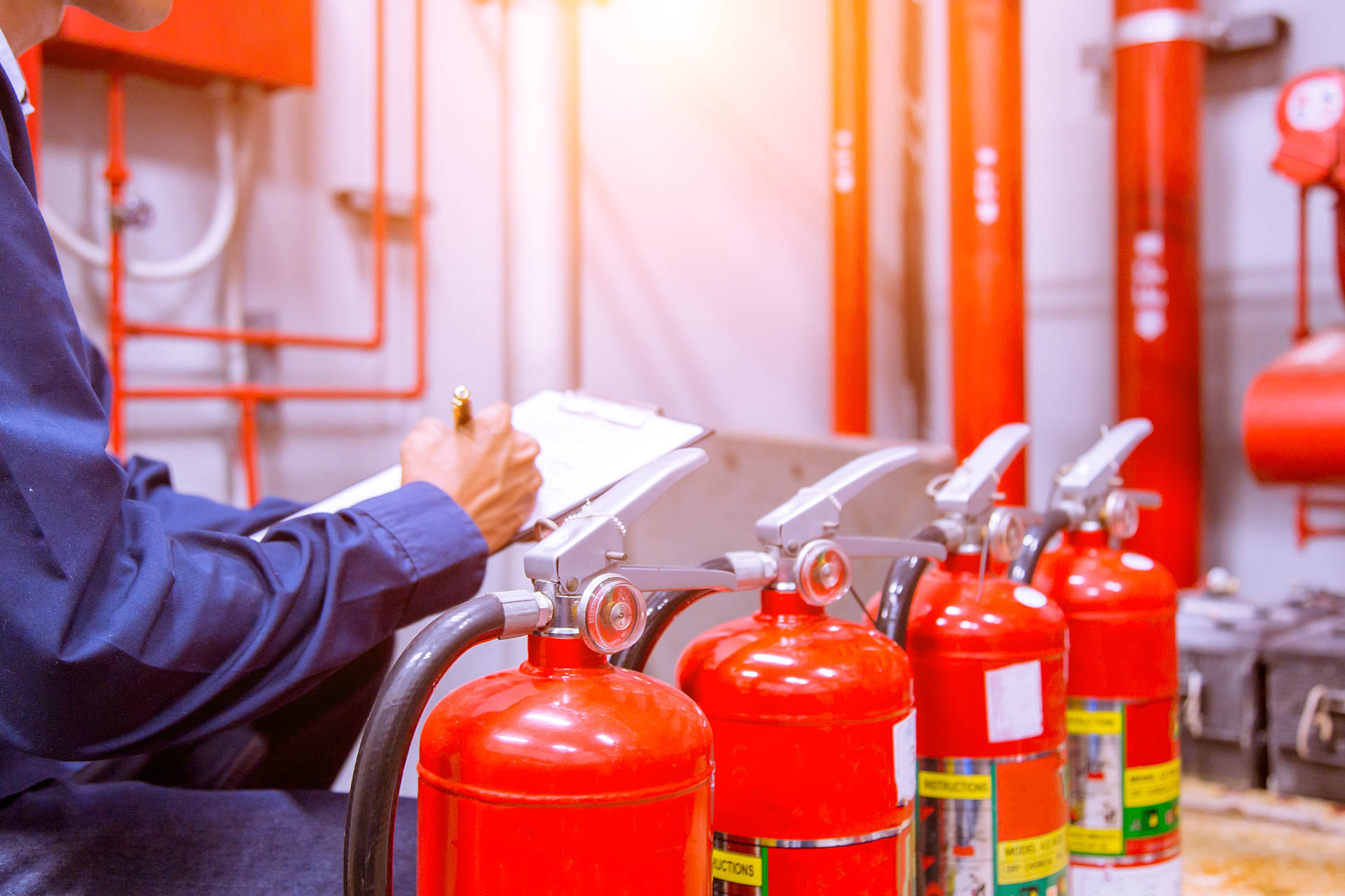 Engineer checking Industrial fire control system,Fire Alarm cont